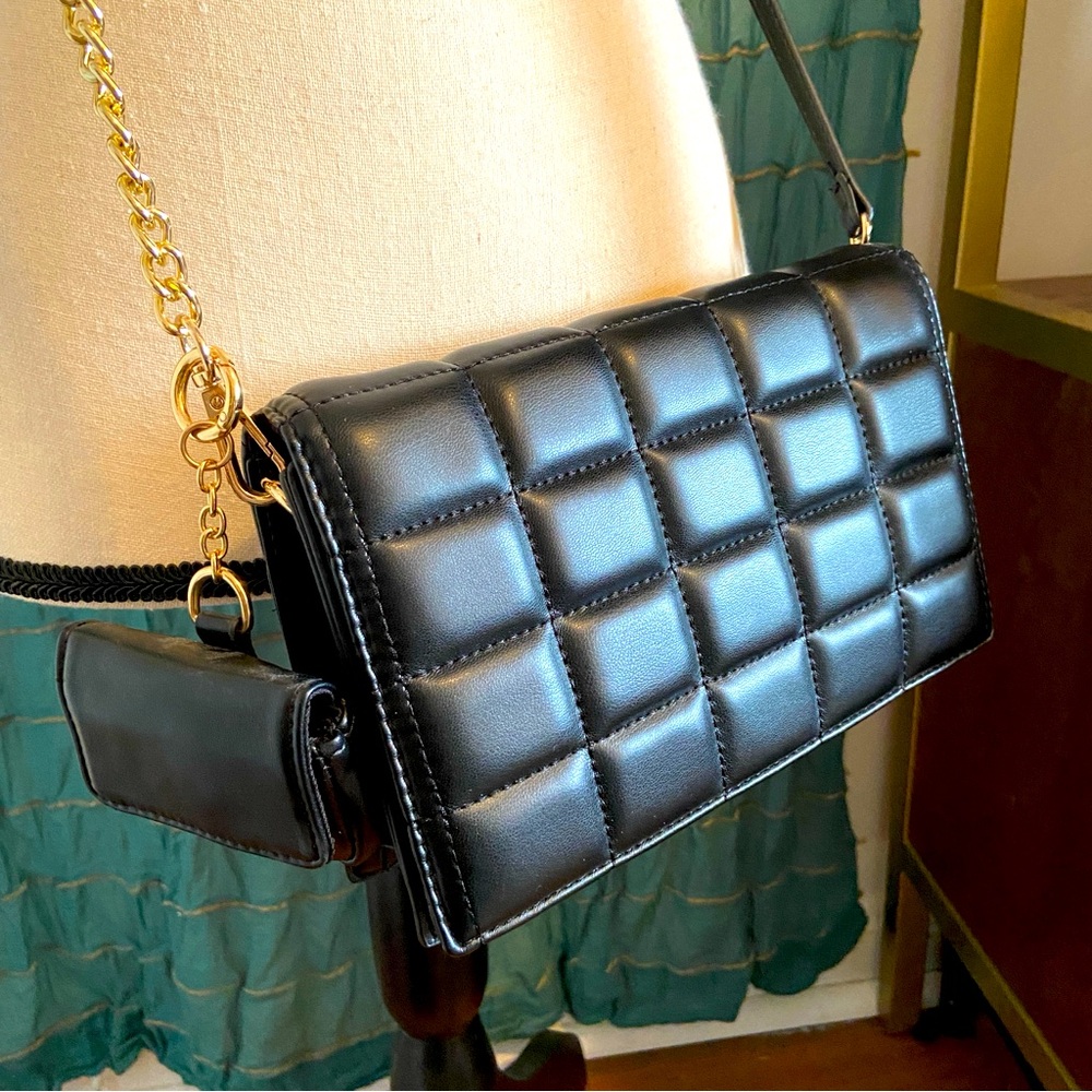 SOLD Elegant Black Quilted Cross Body Bag
